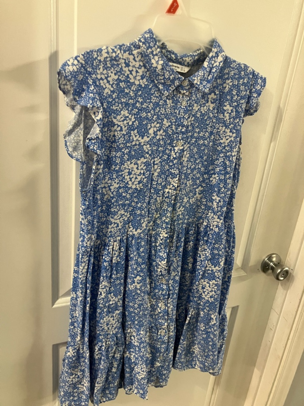 stradivarius Blue and White Floral Button-Front Kids Dress
